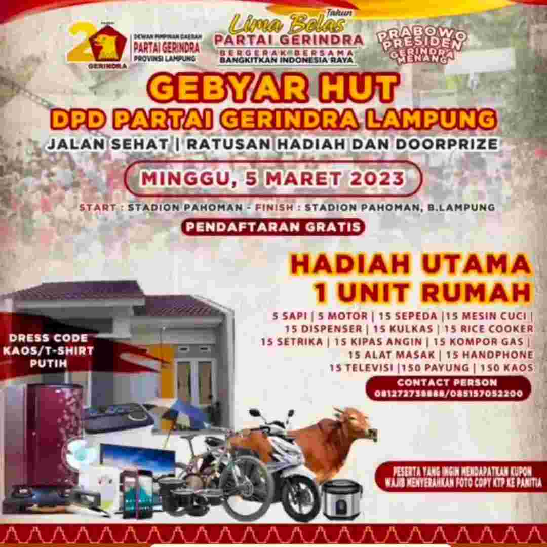 HUT ke 15 Partai Gerindra Gelar Jalan Sehat HUT ke 15 Partai Gerindra Gelar Jalan Sehat