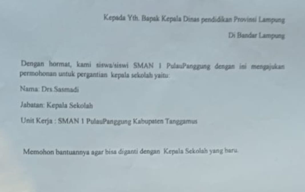 Siswa/Siswi SMAN 1 Pulau Panggung Akan Mogok Sekolah Minta Kepala Sekolah Diganti Siswa/Siswi SMAN 1 Pulau Panggung Akan Mogok Sekolah Minta Kepala Sekolah Diganti