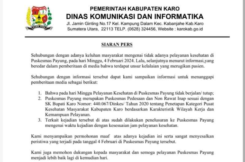 Kapus Payung Meminta Maaf Kepada Masyarakat Melalui Kominfo Karo Kapus Payung Meminta Maaf Kepada Masyarakat Melalui Kominfo Karo