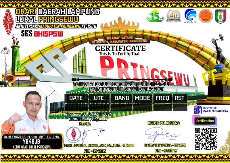 HUT ke-15 Pringsewu, Amatir Radio dari Negara Brazil Ucapkan Selamat Melalui SES ORARI HUT ke-15 Pringsewu, Amatir Radio dari Negara Brazil Ucapkan Selamat Melalui SES ORARI