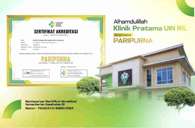 Alhamdulillah, Klinik Pratama UIN Raden Intan Lampung Terakreditasi Paripurna Alhamdulillah, Klinik Pratama UIN Raden Intan Lampung Terakreditasi Paripurna