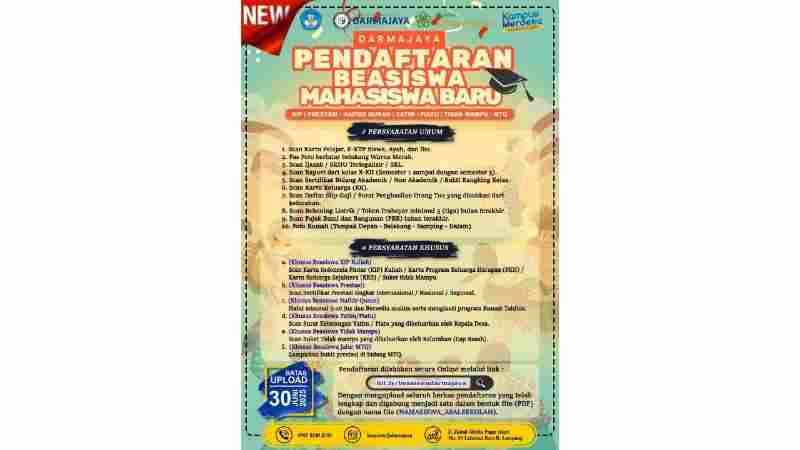 Beasiswa IIB Darmajaya Dibuka! Yuuk Daftar Sekarang, Ini Persyaratannya Beasiswa IIB Darmajaya Dibuka! Yuuk Daftar Sekarang, Ini Persyaratannya