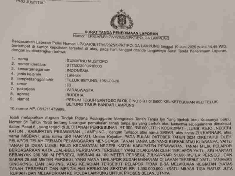 Tumpang Sari Tanam Singkong dan Jagung Tanpa Izin, Anggota DPRD dan Istri Perwira Polisi Dilaporkan ke Polda Tumpang Sari Tanam Singkong dan Jagung Tanpa Izin, Anggota DPRD dan Istri Perwira Polisi Dilaporkan ke Polda
