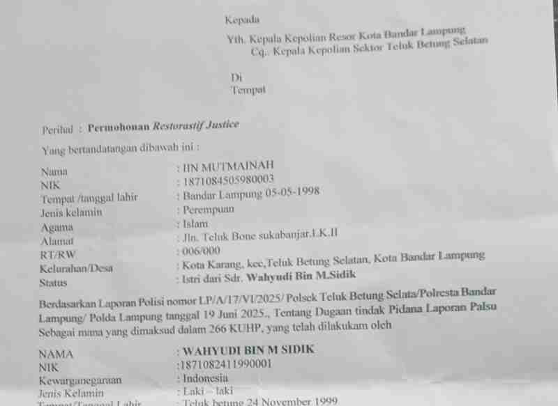 Salah Pasal Buat Laporan, Wahyudi Masuk Bui, Dianggap Buat Laporan Palsu : Keluarga Berharap Polisi Kabulkan RJ Salah Pasal Buat Laporan, Wahyudi Masuk Bui, Dianggap Buat Laporan Palsu : Keluarga Berharap Polisi Kabulkan RJ