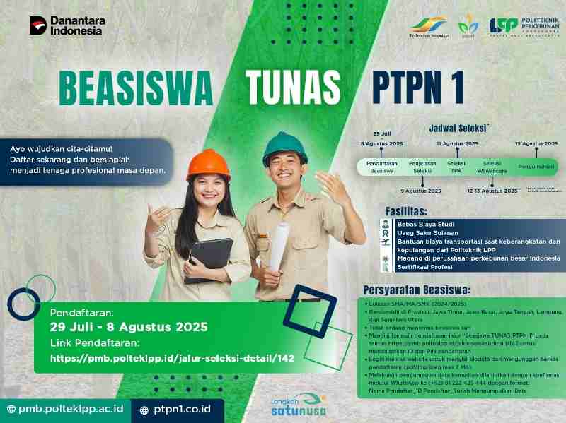 Program Beasiswa TUNAS, PTPN I Alokasikan Rp 1,53 M untuk Kuliah Gratis Program Beasiswa TUNAS, PTPN I Alokasikan Rp 1,53 M untuk Kuliah Gratis