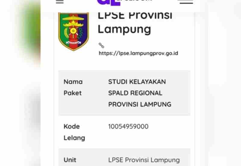 Tender Studi SPALD Lampung Rp 672 Juta Sudah Selesai, LSM PRO RAKYAT, Hasilnya Mana? Tender Studi SPALD Lampung Rp 672 Juta Sudah Selesai, LSM PRO RAKYAT, Hasilnya Mana?