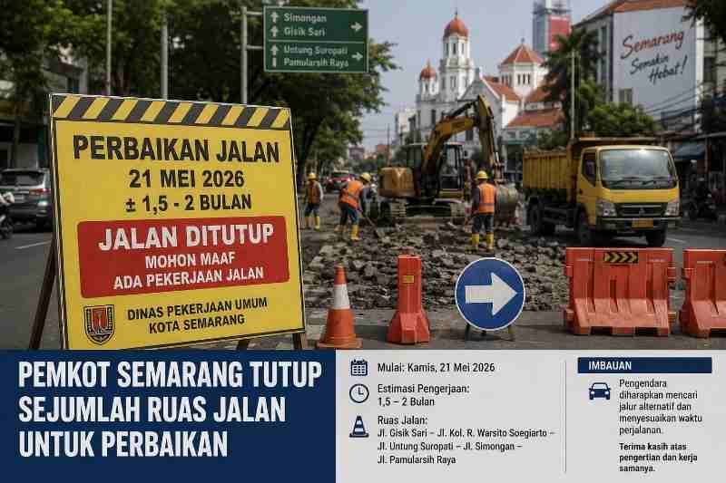 Pemkot Semarang Tutup Sejumlah Ruas Jalan untuk Perbaikan, Pengendara Diminta Cari Jalur Alternatif Pemkot Semarang Tutup Sejumlah Ruas Jalan untuk Perbaikan, Pengendara Diminta Cari Jalur Alternatif