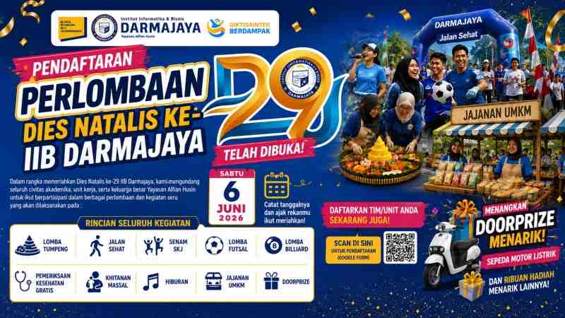 Semarak Dies Natalis ke-29 IIB Darmajaya: Jalan Sehat, Khitanan Massal dan Berbagai Perlombaan akan Digelar Semarak Dies Natalis ke-29 IIB Darmajaya: Jalan Sehat, Khitanan Massal dan Berbagai Perlombaan akan Digelar