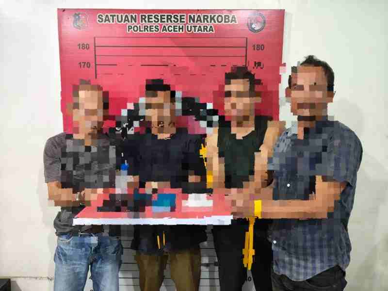 Empat Pria dan BB Sabu 64 Gram Diciduk Polisi Aceh Utara Empat Pria dan BB Sabu 64 Gram Diciduk Polisi Aceh Utara