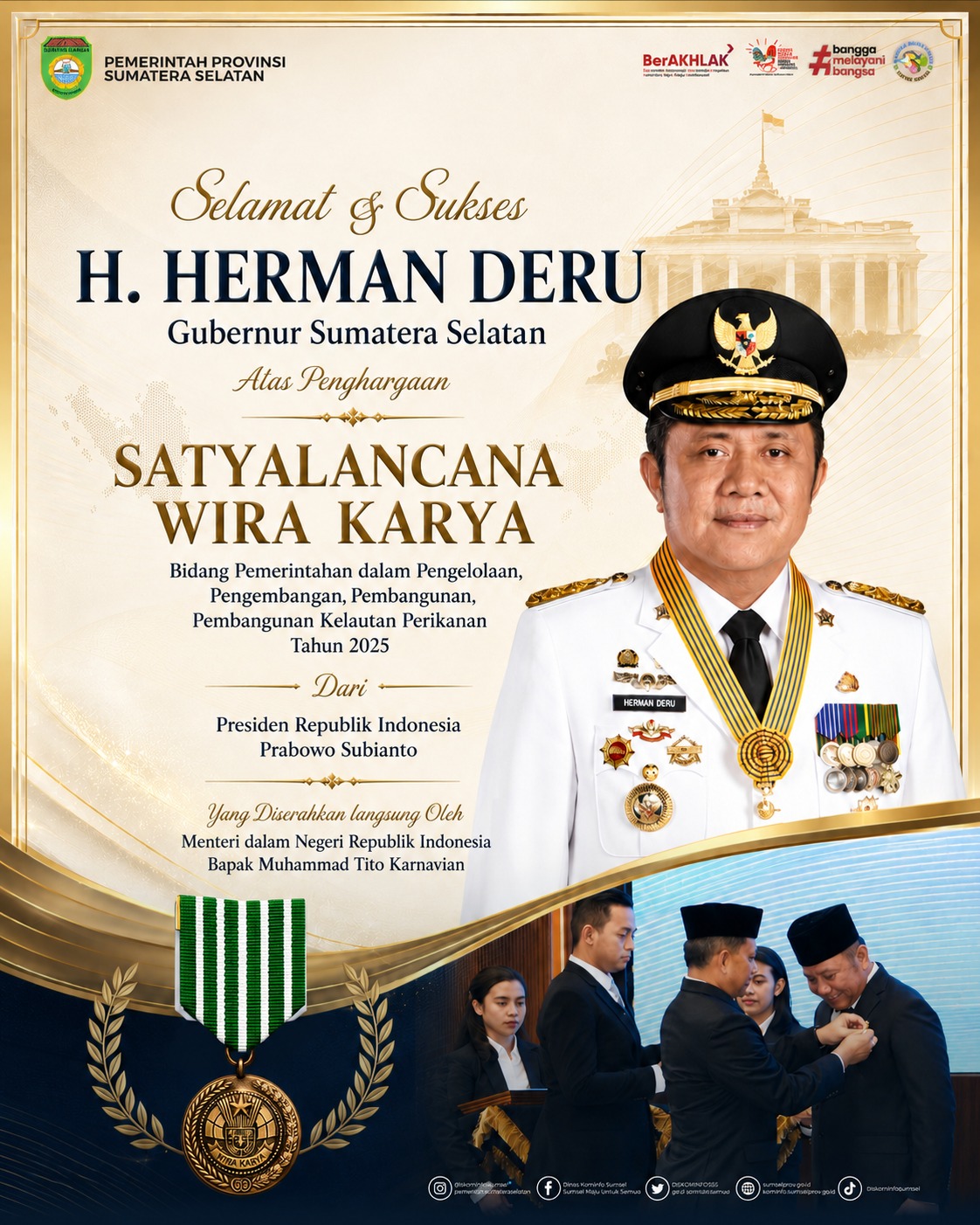 Presiden RI Beri Penghargaan untuk Herman Deru, Prestasi Sumsel Jadi Perbincangan